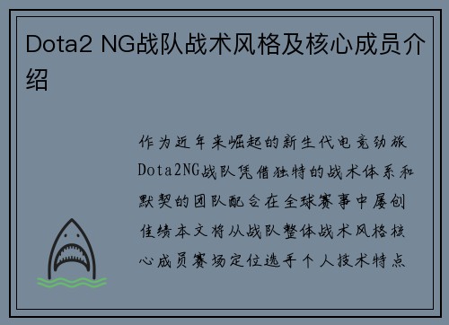 Dota2 NG战队战术风格及核心成员介绍